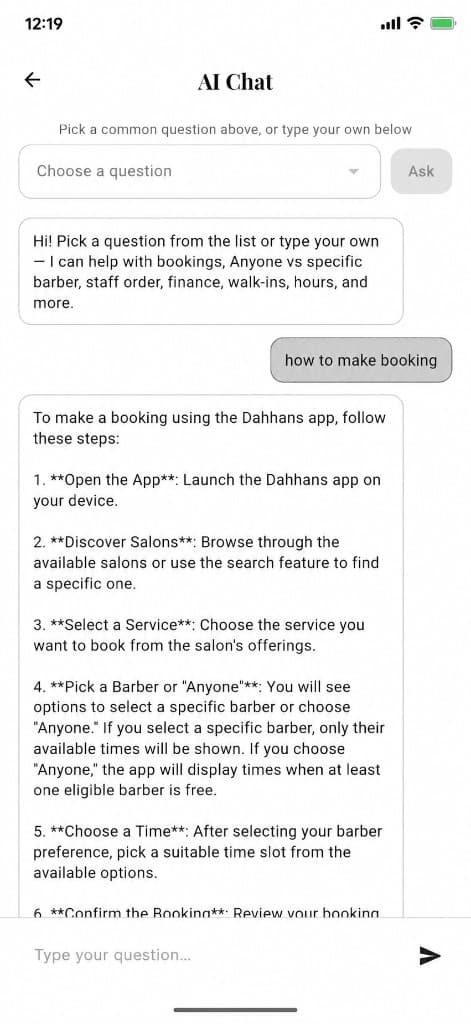 Reserveo AI Chat — in-app customer support